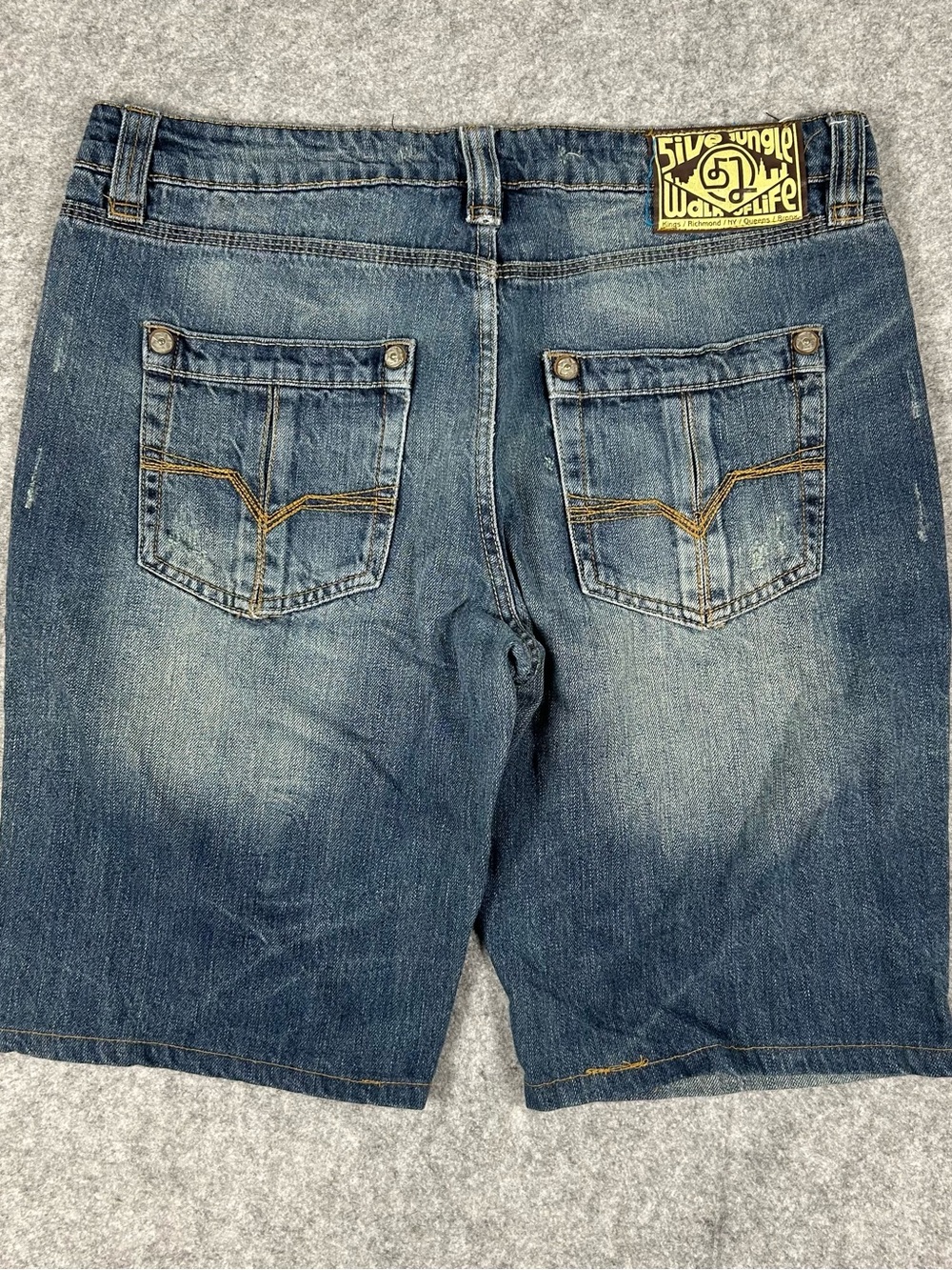 Vintage 5ive Jungle Embroidered Y2K Baggy Jorts Jean Shorts Skate Size 36